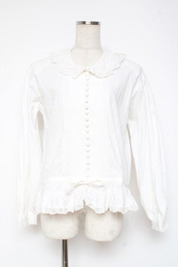 画像1: PINK HOUSE / タック入りレースフリルブラウス F 白 Y-25-12-20-022-LO-BL-SZ-ZY (1)