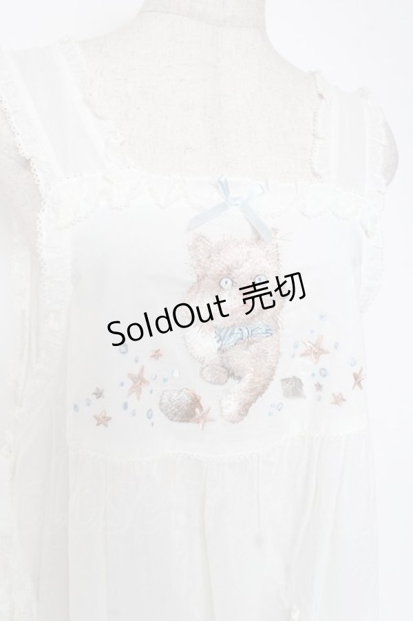 画像4: PINK HOUSE / さざ波とねこ刺繍ローンタブリエ F 白 Y-25-12-20-003-LO-TO-SZ-ZS (4)