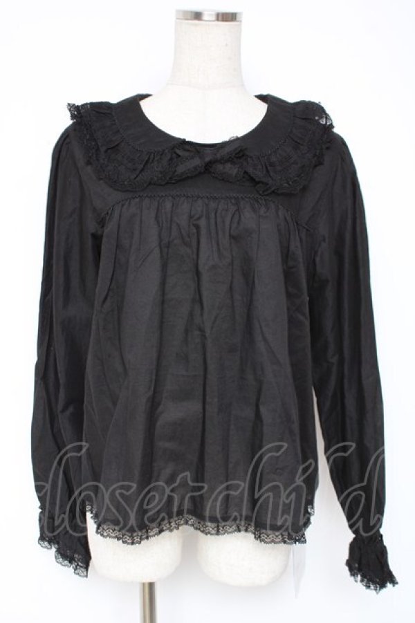 画像1: PINK HOUSE / 胸元切り替えブラウス F 黒 Y-25-12-20-027-LO-BL-SZ-ZY (1)