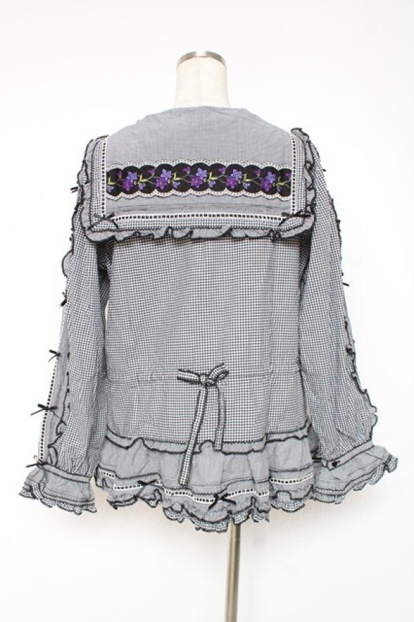 画像2: PINK HOUSE / バイオレットレース使いセーラーカラーブラウス F 黒 Y-25-12-20-028-LO-BL-SZ-ZY (2)