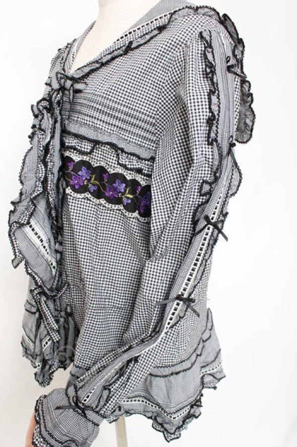 画像4: PINK HOUSE / バイオレットレース使いセーラーカラーブラウス F 黒 Y-25-12-20-028-LO-BL-SZ-ZY (4)