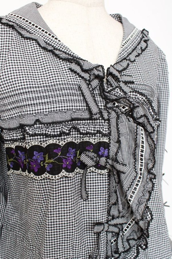 画像5: PINK HOUSE / バイオレットレース使いセーラーカラーブラウス F 黒 Y-25-12-20-028-LO-BL-SZ-ZY (5)