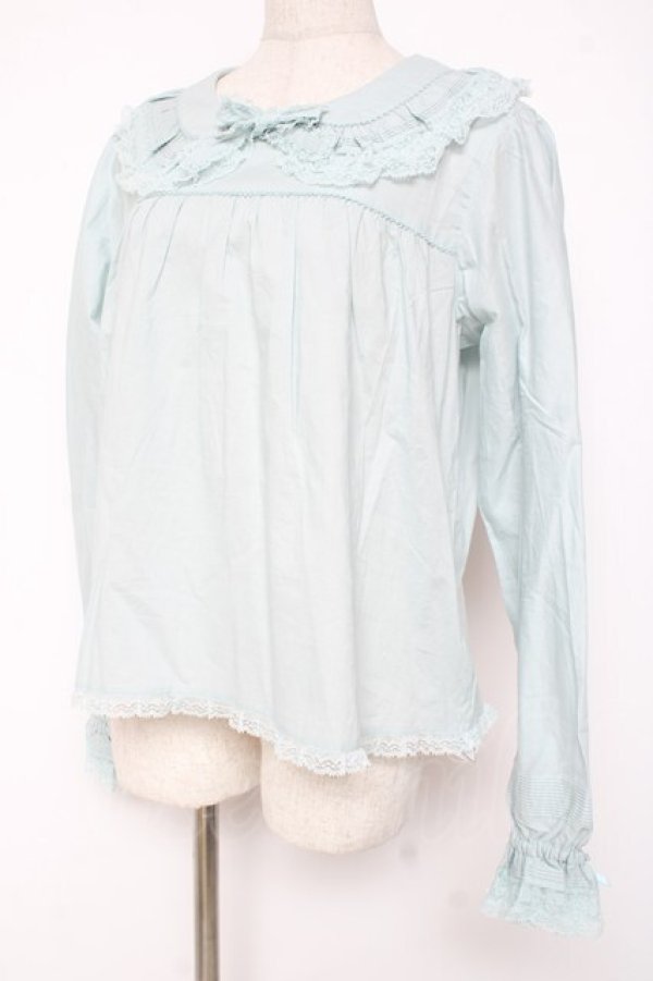 画像2: PINK HOUSE / 胸元切り替えブラウス F ミント Y-25-12-20-029-LO-BL-SZ-ZY (2)