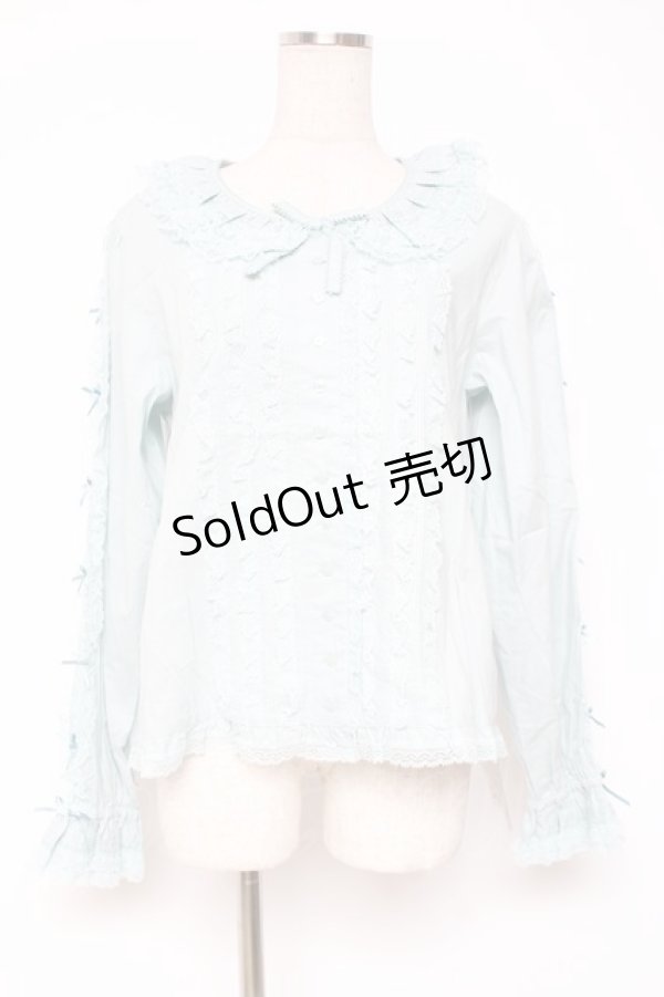 画像1: PINK HOUSE / レース&リボン使いローンブラウス F サックス(ミント) Y-25-12-20-030-LO-BL-SZ-ZY (1)