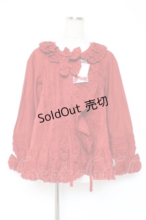 画像1: PINK HOUSE / リボン付きローンフリルオーバーブラウス F 赤 Y-25-12-20-039-LO-BL-SZ-ZY (1)