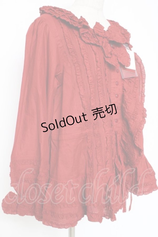 画像2: PINK HOUSE / リボン付きローンフリルオーバーブラウス F 赤 Y-25-12-20-039-LO-BL-SZ-ZY (2)