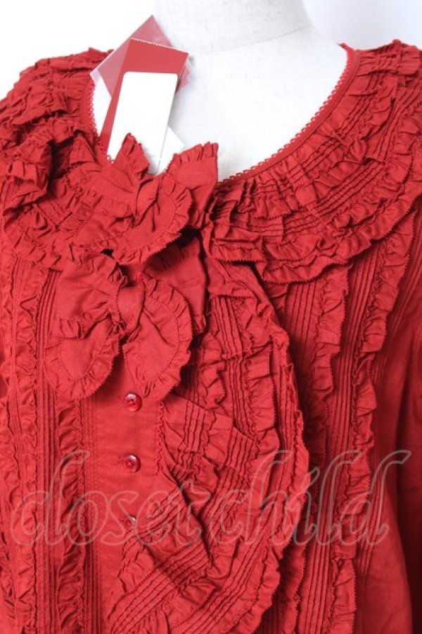 画像4: PINK HOUSE / リボン付きローンフリルオーバーブラウス F 赤 Y-25-12-20-039-LO-BL-SZ-ZY (4)