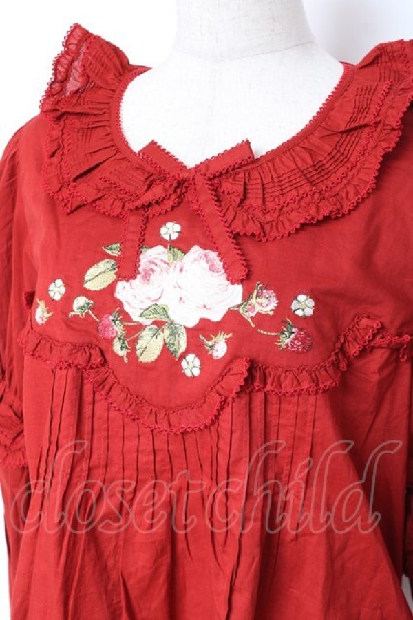 画像6: PINK HOUSE / Berry Rose刺繍入りブラウス F 赤 Y-25-12-20-040-LO-BL-SZ-ZY (6)