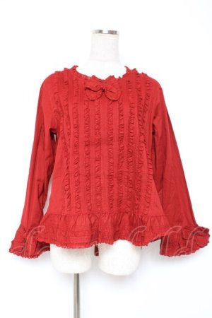 画像: PINK HOUSE / フリルいっぱいローンブラウス F 赤 Y-25-12-20-042-LO-BL-SZ-ZY