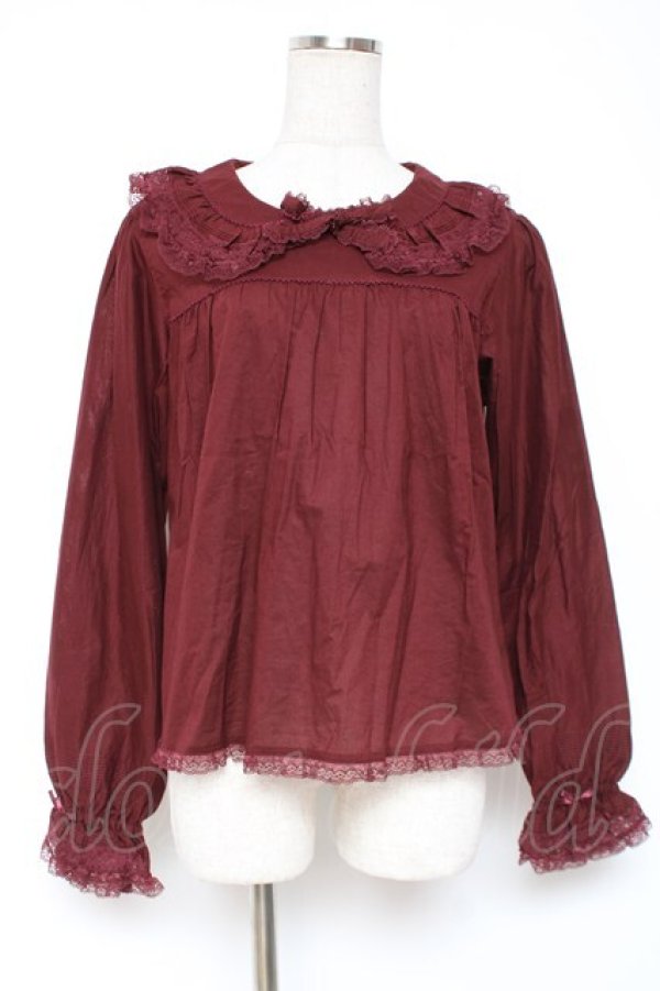 画像1: PINK HOUSE / 胸元切り替えブラウス F ワイン Y-25-12-20-043-LO-BL-SZ-ZY (1)