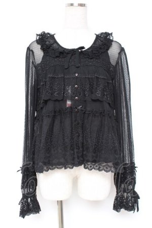 画像: PINK HOUSE / ドットチュール×オリジナルローズチュールレースブラウス F 黒 Y-25-12-20-045-LO-BL-SZ-ZY