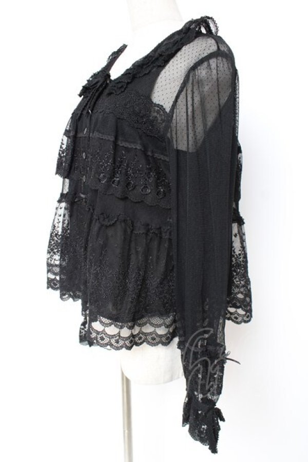画像2: PINK HOUSE / ドットチュール×オリジナルローズチュールレースブラウス F 黒 Y-25-12-20-045-LO-BL-SZ-ZY (2)
