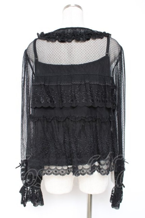 画像3: PINK HOUSE / ドットチュール×オリジナルローズチュールレースブラウス F 黒 Y-25-12-20-045-LO-BL-SZ-ZY (3)