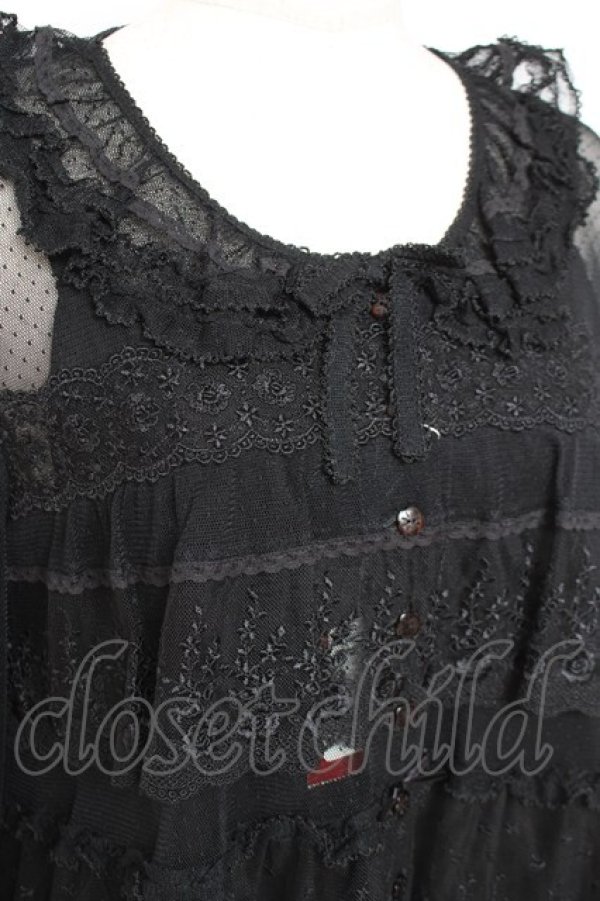 画像4: PINK HOUSE / ドットチュール×オリジナルローズチュールレースブラウス F 黒 Y-25-12-20-045-LO-BL-SZ-ZY (4)