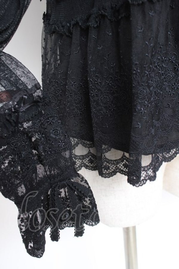 画像5: PINK HOUSE / ドットチュール×オリジナルローズチュールレースブラウス F 黒 Y-25-12-20-045-LO-BL-SZ-ZY (5)