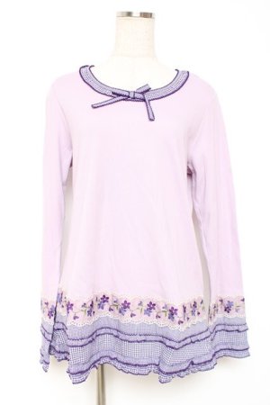 画像: PINK HOUSE / ギンガム×バイオレットレース使いカットソー L ラベンダー Y-25-12-20-046-LO-TO-SZ-ZY