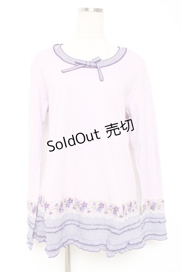 画像1: PINK HOUSE / ギンガム×バイオレットレース使いカットソー L ラベンダー Y-25-12-20-046-LO-TO-SZ-ZY (1)