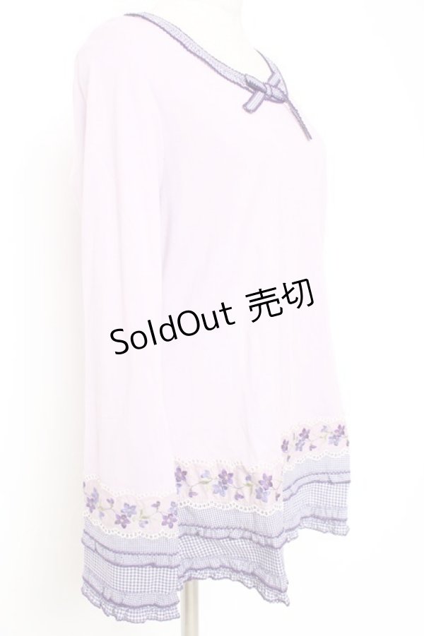 画像2: PINK HOUSE / ギンガム×バイオレットレース使いカットソー L ラベンダー Y-25-12-20-046-LO-TO-SZ-ZY (2)