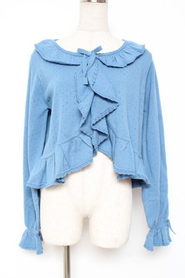 画像1: PINK HOUSE / 透かし柄ボレロ風カーディガン F ブルー Y-25-12-20-047-LO-TO-SZ-ZY (1)