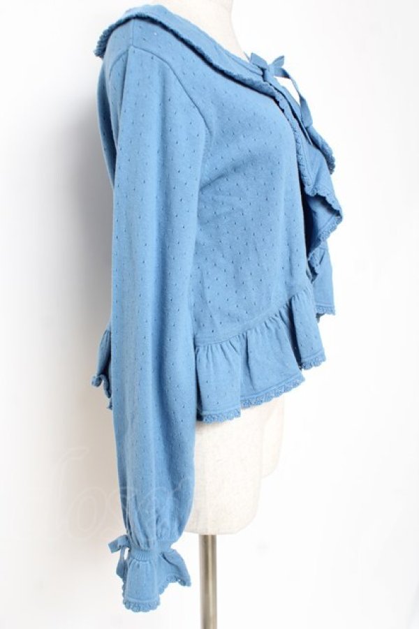 画像2: PINK HOUSE / 透かし柄ボレロ風カーディガン F ブルー Y-25-12-20-047-LO-TO-SZ-ZY (2)