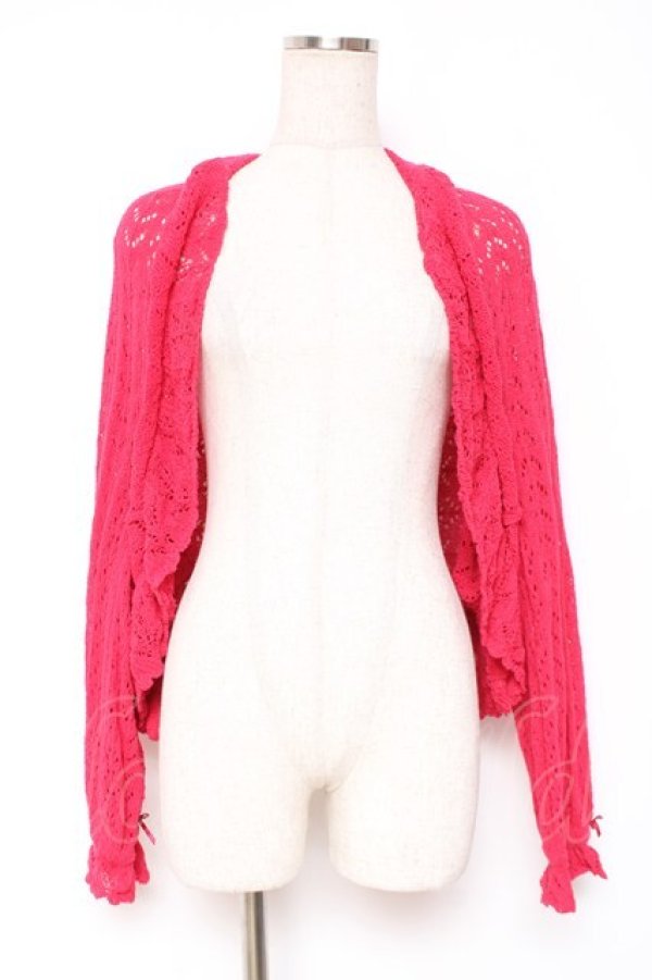画像1: PINK HOUSE / 透かし編みボレロ風カーディガン F レッド(ダークピンク) Y-25-12-20-050-LO-TO-AS-ZY (1)