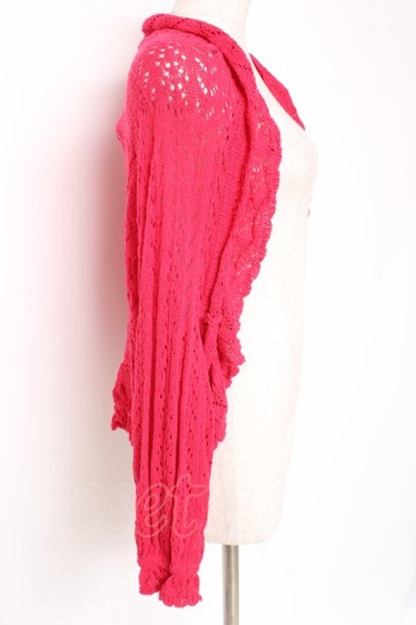 画像2: PINK HOUSE / 透かし編みボレロ風カーディガン F レッド(ダークピンク) Y-25-12-20-050-LO-TO-AS-ZY (2)