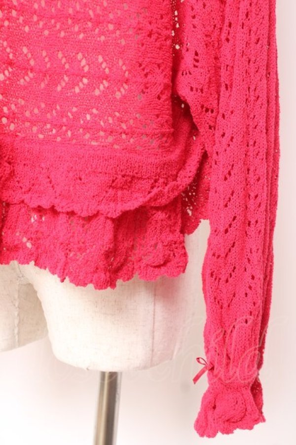 画像4: PINK HOUSE / 透かし編みボレロ風カーディガン F レッド(ダークピンク) Y-25-12-20-050-LO-TO-AS-ZY (4)