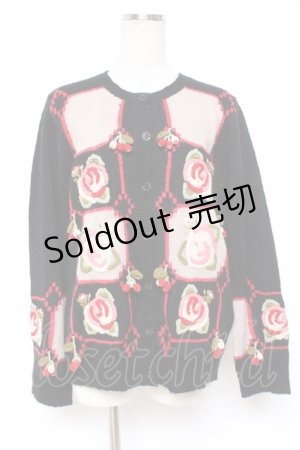 画像: PINK HOUSE / ローズモチーフパッチワーク風カーディガン F 黒 Y-25-12-20-052-LO-TO-SZ-ZS