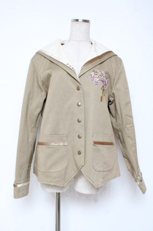 画像1: PINK HOUSE / フィフティバイオレッツ刺繍入りセーラーカラージャケット L ベージュ Y-25-12-20-053-LO-JA-SZ-ZS (1)