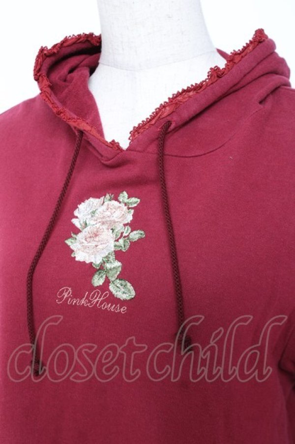 画像4: PINK HOUSE / 薔薇刺繍パーカーワンピース  赤 Y-25-12-20-062-LO-OP-SZ-ZY (4)
