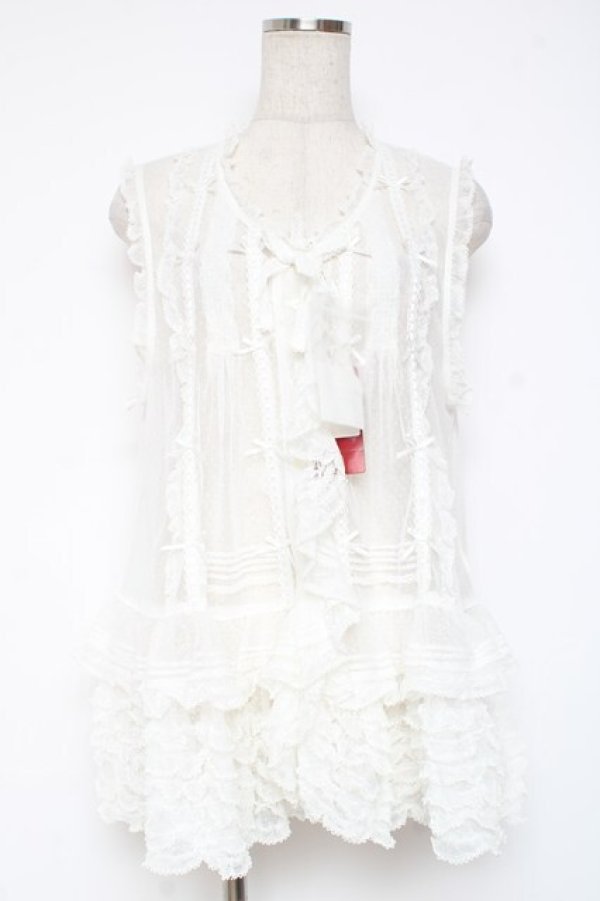 画像1: PINK HOUSE / ドットチュールレースベスト F 白 Y-25-12-20-007-LO-BL-SZ-ZY (1)