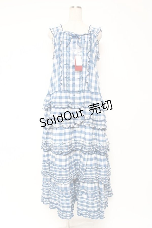 画像1: PINK HOUSE / ギンガムチェックロングワンピース F 青 Y-25-12-20-066-LO-OP-SZ-ZY (1)