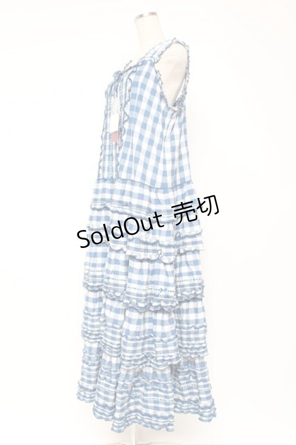 画像2: PINK HOUSE / ギンガムチェックロングワンピース F 青 Y-25-12-20-066-LO-OP-SZ-ZY (2)