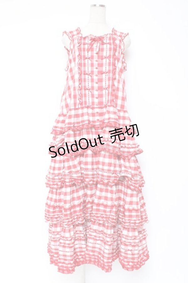 画像1: PINK HOUSE / ギンガムチェックロングワンピース  赤ｘ白 Y-25-12-20-067-LO-OP-SZ-ZY (1)