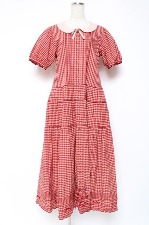 画像1: PINK HOUSE / カラーギンガムチェックワンピース F 赤 Y-25-12-20-078-LO-OP-AS-ZS (1)