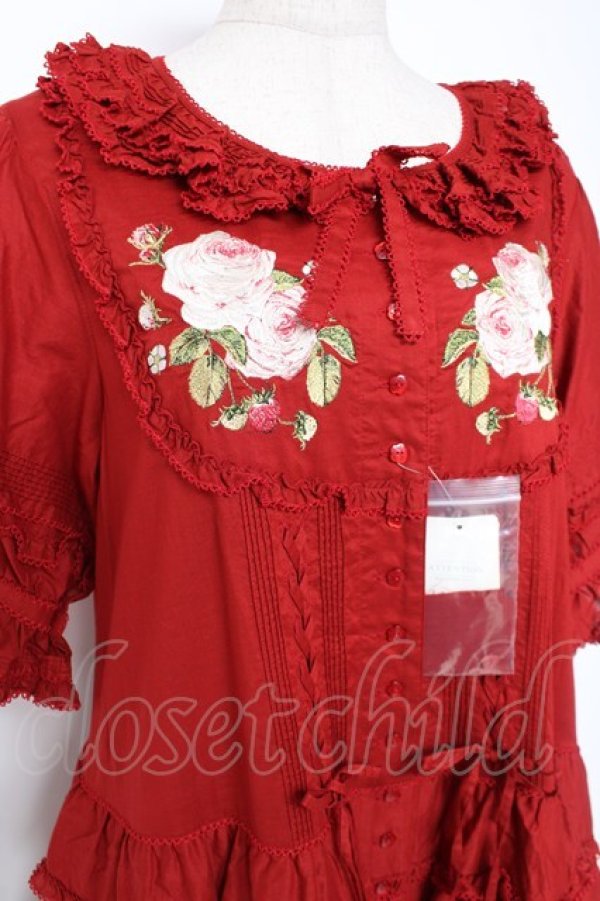 画像5: PINK HOUSE / Berry Rose刺繍入りパッチワーク風ワンピース F 赤 Y-25-12-20-080-LO-OP-AS-ZS (5)