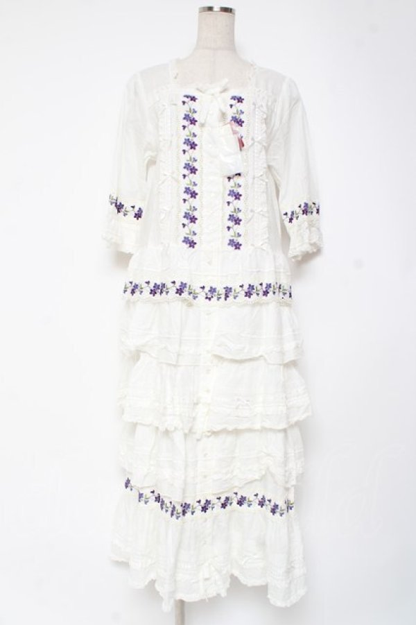 画像1: PINK HOUSE / バイオレットレース使いワンピース F 白 Y-25-12-20-086-LO-OP-SZ-ZY (1)