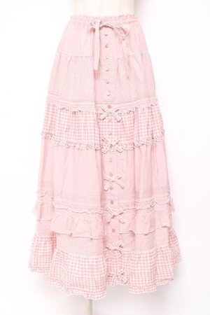 画像: PINK HOUSE / ギンガムチェックスカート  ピンク Y-25-12-20-094-LO-SK-SZ-ZY