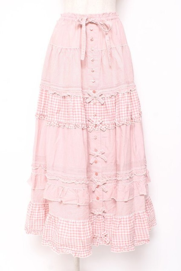 画像1: PINK HOUSE / ギンガムチェックスカート  ピンク Y-25-12-20-094-LO-SK-SZ-ZY (1)