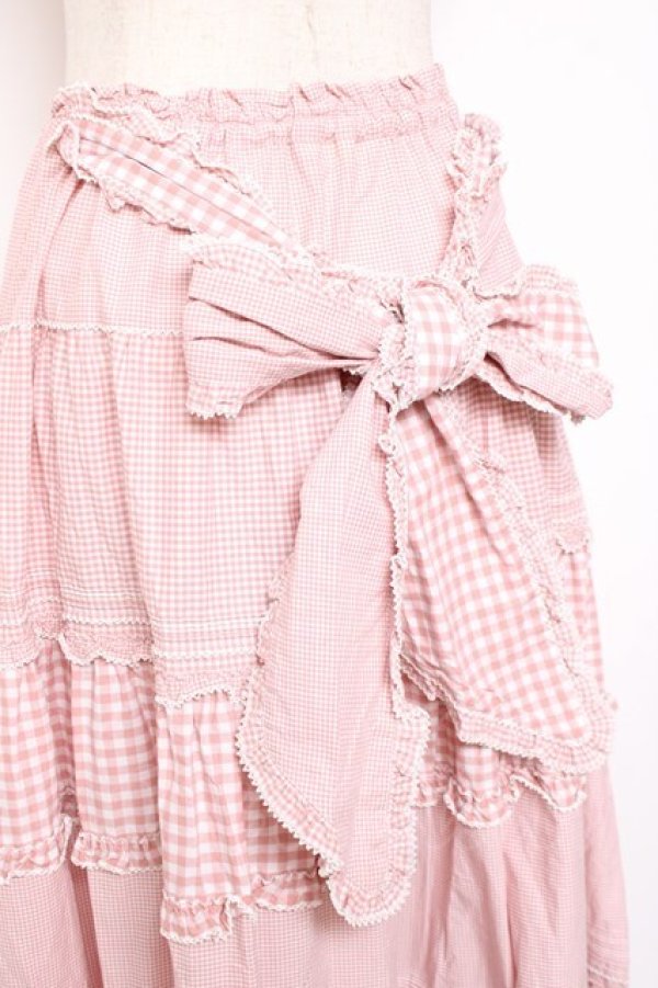 画像4: PINK HOUSE / ギンガムチェックスカート  ピンク Y-25-12-20-094-LO-SK-SZ-ZY (4)