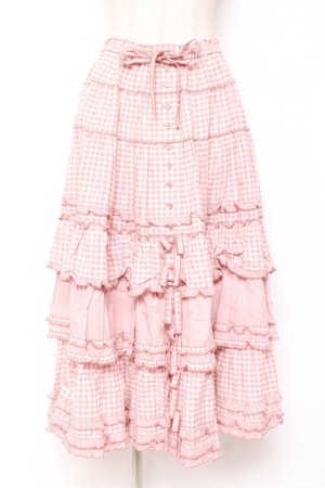 画像: PINK HOUSE / ギンガムチェックパッチワークフリルスカート F ピンク Y-25-12-20-095-LO-SK-SZ-ZY