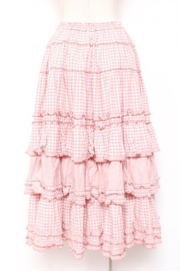 画像3: PINK HOUSE / ギンガムチェックパッチワークフリルスカート F ピンク Y-25-12-20-095-LO-SK-SZ-ZY (3)