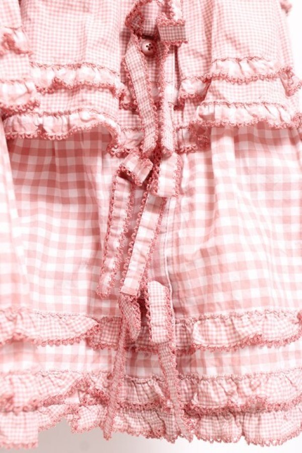 画像6: PINK HOUSE / ギンガムチェックパッチワークフリルスカート F ピンク Y-25-12-20-095-LO-SK-SZ-ZY (6)