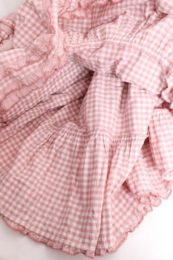 画像7: PINK HOUSE / ギンガムチェックパッチワークフリルスカート F ピンク Y-25-12-20-095-LO-SK-SZ-ZY (7)