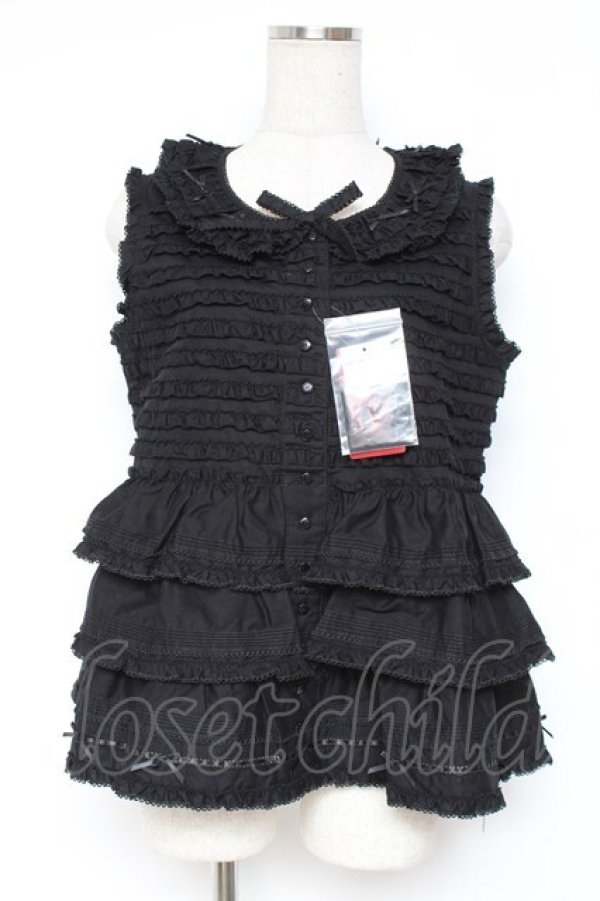 画像1: PINK HOUSE / フリル使いノースリーブブラウス F 黒 Y-25-12-20-011-LO-BL-SZ-ZY (1)