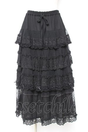 画像: PINK HOUSE / ドットチュール×オリジナルローズチュールレーススカート F 黒 Y-25-12-20-097-LO-SK-SZ-ZY