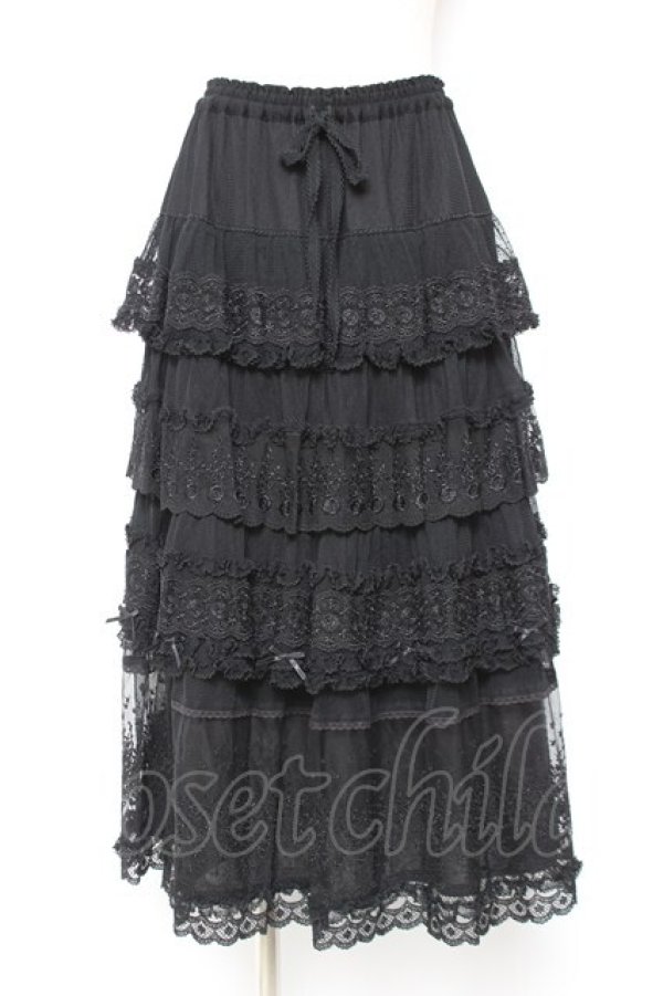 画像1: PINK HOUSE / ドットチュール×オリジナルローズチュールレーススカート F 黒 Y-25-12-20-097-LO-SK-SZ-ZY (1)