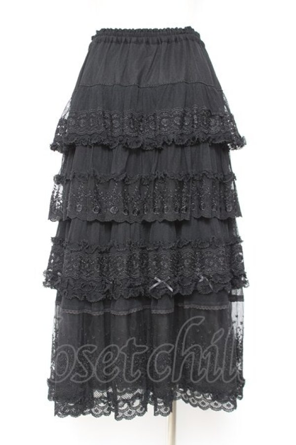 画像3: PINK HOUSE / ドットチュール×オリジナルローズチュールレーススカート F 黒 Y-25-12-20-097-LO-SK-SZ-ZY (3)