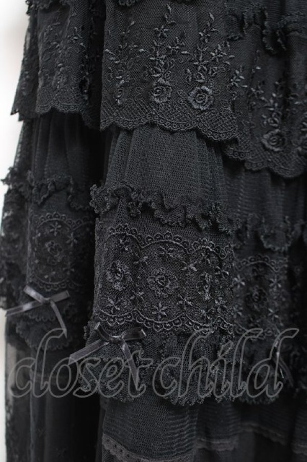 画像7: PINK HOUSE / ドットチュール×オリジナルローズチュールレーススカート F 黒 Y-25-12-20-097-LO-SK-SZ-ZY (7)