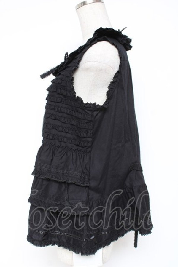 画像2: PINK HOUSE / フリル使いノースリーブブラウス F 黒 Y-25-12-20-011-LO-BL-SZ-ZY (2)